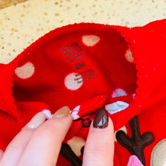 6 Month Christmas Polka Dot Fleece Footed Pajamas - Picture 2 of 5